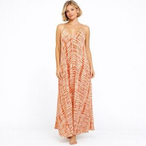 Tolani Dress S Silk Maxi Womens Red Ivory Boho Resort Wear Cruise Sheer Vacation